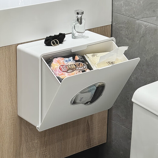 Shantou Lincun bathroom towel storage box bathroom storage rack without punching wall wall-mounted toilet tissue storage rack heart-shaped window | wall-mounted box | milky white