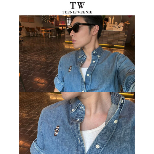 Teenie Weenie小熊男女同款休闲衬衫2025春季新款时尚水洗牛仔衬衣 蓝色 M