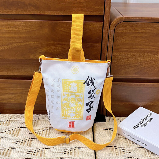 新款布袋钱袋子生财暴富斜挎包女手提便携水桶包旅游手提包单肩包 白色