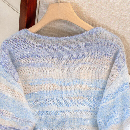 Cypress Lazy Style Sweater 2025 Осень Новая Женская Круглая Шея Контрастная полоса свободная повседневная вершина