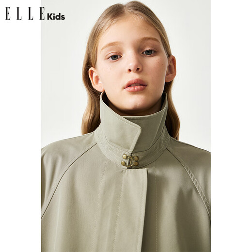 Ellekids Kinderkleidung Revers Cape Cape Silhouette gestickte Windbreaker -Jacke für Mädchen Spring minimalistischer Stil langer Mantel Khaki Green_spot 130 cm