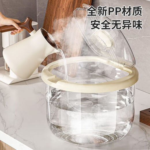Rice bucket round household insect-proof and moisture-proof sealed visible rice bucket new rice box storage grain storage bucket milky white 10Jin Jin equals 0.5kg with measuring cup
