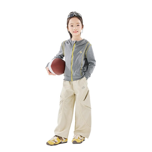 moonkids童装女童山系穿搭套装2025秋装新款儿童运动裤子速干训练服两件套 两件套【10222L灰色外套+15390工装裤】 130 cm