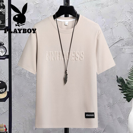 花花公子（PLAYBOY）男士短袖t恤时尚潮流ins休闲夏季简约青少年重磅半袖体恤圆领衣服 H829灰 M