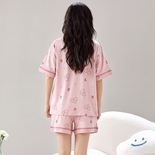 禾回夏季女士短袖睡衣套装自带胸垫一体高质量棉大码薄款夏天韩版家居 GXT1047 L (建议95-115斤)