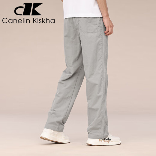 Canelin Kiskha高端美式阔腿工装裤男2025春夏新款宽松大码直筒复古休闲长裤子男 浅灰 L 适合130-150斤