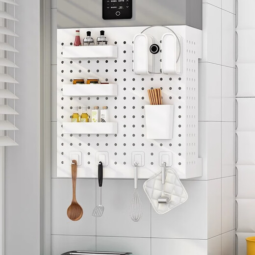 Meikejie gas water heater shielding cover, perforated plate under wall-mounted boiler to cover ugly natural gas pipes, decorative kitchen shelves, standard/four L hooks + four S hooks, exclusive length 37-height 30-depth 17 (simple white)