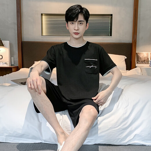 Yourong Men's Pajamas 2025 Nuevos pantalones cortos de manga corta Shorts delgados Summer más grasa más alambre de hielo Conjunto casual de dos piezas Ropa para el hogar 9928# L Recomendado 100-120Jin [Jin equivale a 0.5 kg]