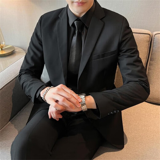 Lilan 2025 New Spring and Summer Suits Men's Jackets Business Casual Tops Groomsmen's Clothes Grooms Wedding Occupation 094 Pieces Black Suit+White Shirt+Trousers+XL Suitable for 120-145Jin Jin equals 0.5 kg