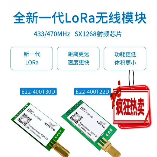 亿佰特新一代LORA模块433M无线数传自动中继组网SX1268升级SX1278 拿样E22-400T22DC