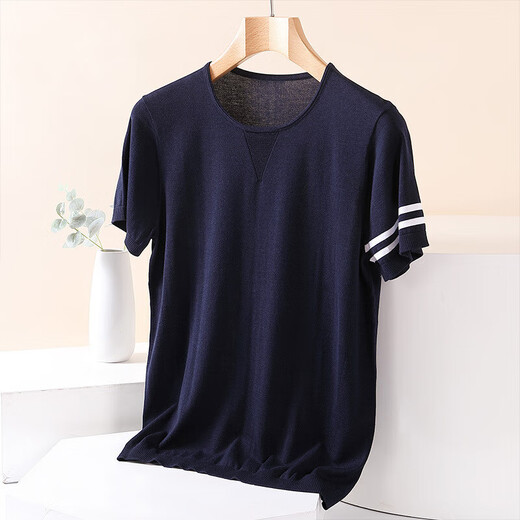 NEWMTER Kurzärärmig-T-Shirt für Männer 2025 Sommer neuer Stil mittleren und jungen Mode lässig losen runden Hals atmungsaktives lässiges T-Shirt für Männer High-End-Marine (Spotgeschwindigkeit) 3xl /56 (Spotgeschwindigkeit) [170-190jin [Jin gleich 0,5 kg]]