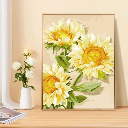 Shantou Lincun style sunflower diy digital oil painting filling hand-painted painting hand-painted feeling painting oil paint SJ9738 60*80cm stretched and thickened solid wood inner frame