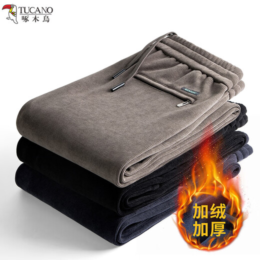 Woodpecker (TUCANO) casual pants for men in winter plus velvet thickened warm pants men's straight corduroy trousers for middle-aged and elderly people New Year's gift