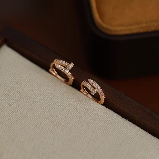 DL Fat Donglai's same color gold earrings light luxury niche rose gold nail earrings 2025 new rose gold nails micro-embedded earrings