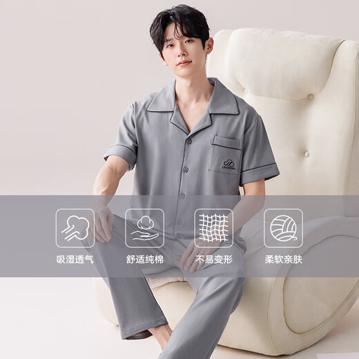 Catman (MiiOW) pajamas men's new 2025 pure cotton short-sleeved spring and summer large-size dad's home clothing set three-piece outerwear (short-sleeved trousers) 9215 3XL