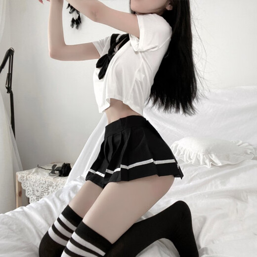 
Sexy underwear sailor suit campus JK uniform seductive sexy pajamas passion midnight charm suit cr black JK uniform + 9756 hollow one-piece dress one size 80-125