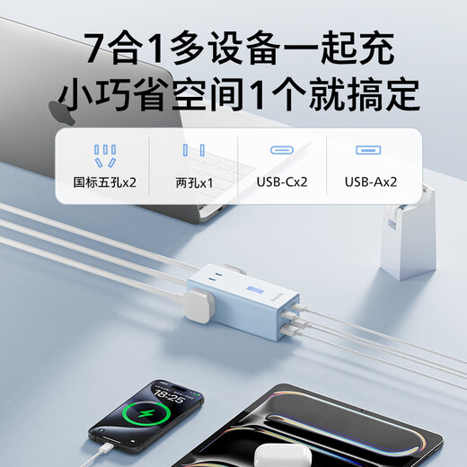 Philips (PHILIPS) Gallium Nitride 67W Charger Fast Charging Laptop Socket/Multifunctional USB Plug Board Portable Power Strip Small Power Cabin Safe Fast Charging 2C2A+3 Positions No Switch Black