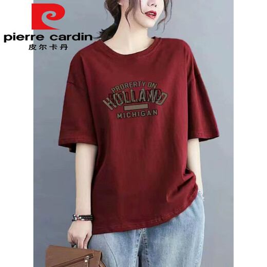 Pier Cardin 100 pure cotton short-sleeved T-shirt for women high-end versatile and fashionable daily style loose large size slimming half-sleeved top 983# white [100% cotton] The popular S this year [recommended 80-100Jin [Jin equals 0.5 kg]]