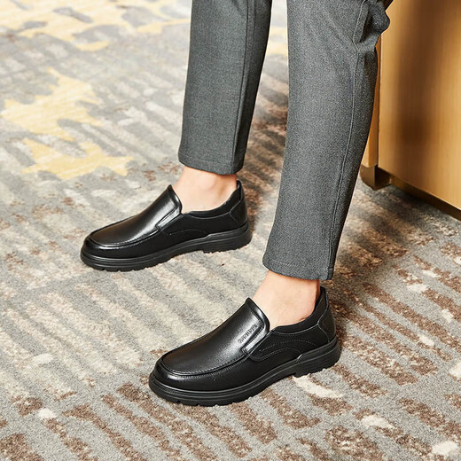 Kangnai men's first-layer cowhide business casual shoes slip-on comfortable commuting office leather shoes for men black 42