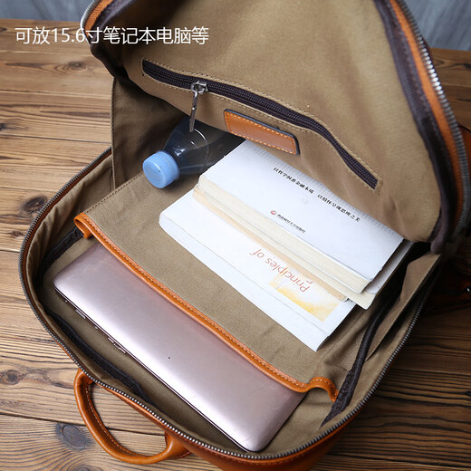 ANYSMIC奢侈品牌包包男包小众手工真皮双肩包男休闲复古商务时尚电脑背包 黑色