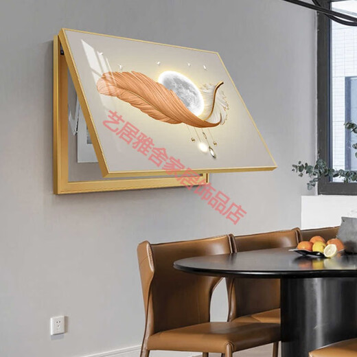 Light luxury meter box decoration painting modern simple living room distribution box hanging painting without punching power main switch cover box K12189 45*35 (cover 35*25cm left push and pull black frame