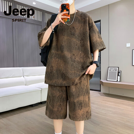 Jeep Spirit Summer Thin Cool Cost Men's New 2025 Handsome Tengit, shorts Short Shirts T-shirt Casual Sports T6630 METTERS BLANC SUIS M 90-110JIN [Jin est égal à 0,5 kg]