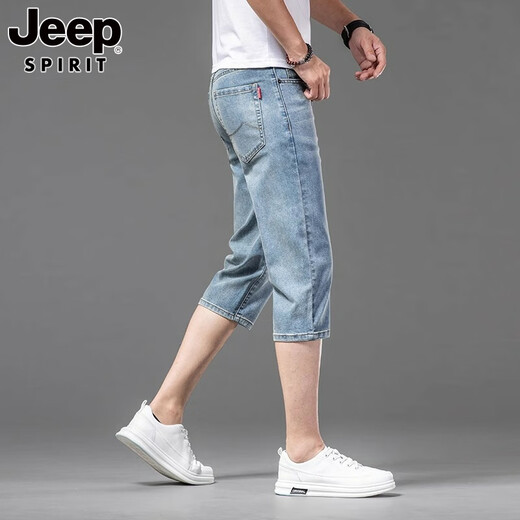 JEEP SPIRIT吉普天丝七分牛仔短裤男士夏季薄款宽松直筒冰丝潮流休闲裤子 759浅蓝 28