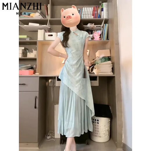 Robe épissée chinoise de style chinois de style coton pour les femmes en été 2025 Nouvelle petite personne Tempérament de taches minces de style chinois jupe 6173 Couleur d'image [haute qualité 58] M 90-100jin [Jin est égal à 0,5 kg]