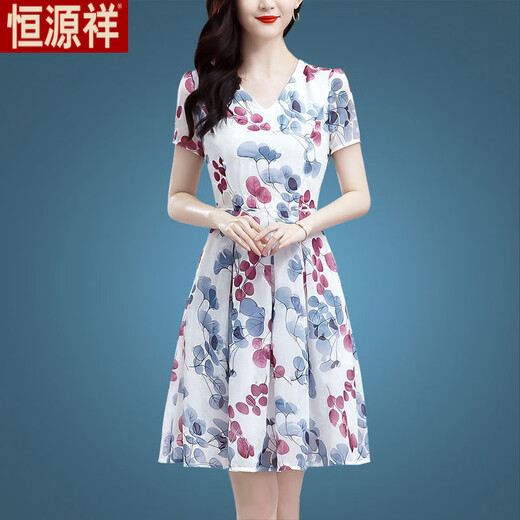 恒源祥冰丝碎花连衣裙夏季2025新款潮流收腰显瘦百搭洋气妈妈夏天裙子 冰丝9901裙-旗舰款 M 85-100斤