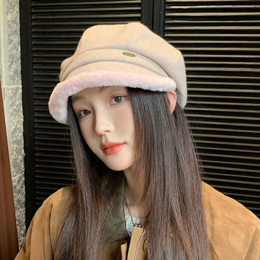 Pierre Cardin British retro fisherman hat octagonal hat women's autumn and winter warm beret plus down duck tongue Japanese ear protection versatile 8979-Coffee One size fits all 55-60 head circumference