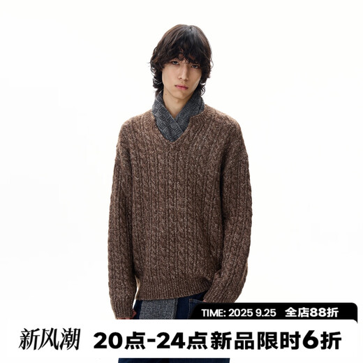 Oiro's shop American retro cable knit sweater Henry shirt men's trendy brand high-end handsome sweater couple trend black S