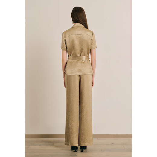 OBBLIGATO Oligato 2025 autumn and winter special selection of textured double-breasted coat style top and antique gold women's pants S