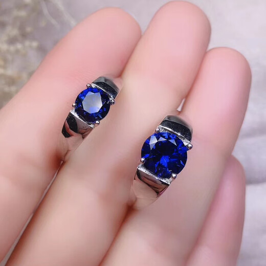 Yuansi Sri Lanka sapphire ring men's sterling silver plated 24K gold platinum round tanzanite men's ring live ring main stone 6.0mm