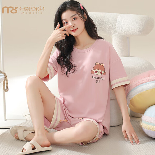莫代尔夏季女士胖MM短袖睡衣套装家居服大码韩版宽松春秋卡通可外穿可爱 KNC3519 M