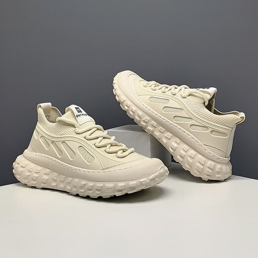 Gocitass Marke Fashion Casual Schuhe Männer 2025 Neue Dick-Soled-Dad-Schuhe Mesh atmungsaktiven Outdoor-Arbeitsschuhen Männer Beige 40