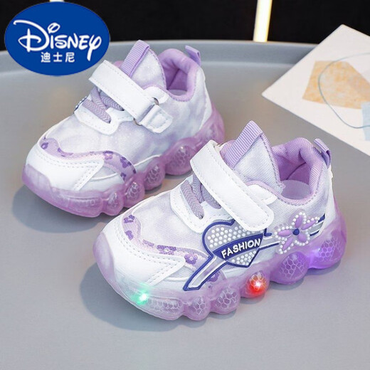 Disney (DISNEY) girls' lighted princess shoes, children's light-up sneakers, spring and autumn new baby toddler shoes, girls' casual shoes, blue 22, inner length of the shoe is about 14CM