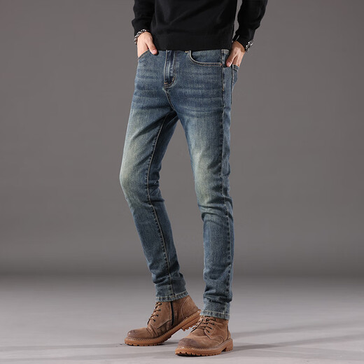 Lee Dprre Jeans Men's Deal Brand Retro Slim Summer Nuevo pantalones de hombres delgados heterosexuales Pantalones de verano HFL867 HFL867 NEGRO GRIS [Pantalones de corona] 28 [90-100Jin [Jin equivale a 0.5 kg]]
