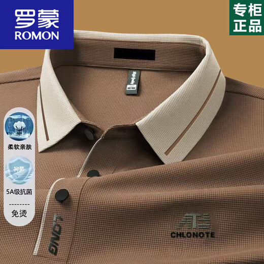 罗蒙（ROMON）男士长袖t恤2025春秋薄款中年爸爸翻领POLO打底衫秋装上衣 16823浅绿 M 165建议-120斤