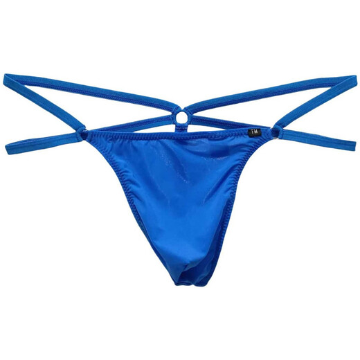 Men's T-string underwear stretch ice silk large pouch double-strap thong underwear with ring sexy underwear men's T-pants breathable purple S