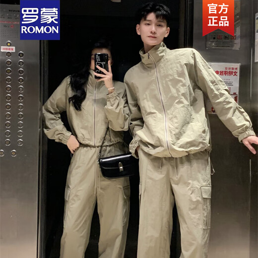罗蒙（ROMON）情侣装春秋季休闲两件套装2025新款潮流运动韩版工装小众男士套装 女外套 S
