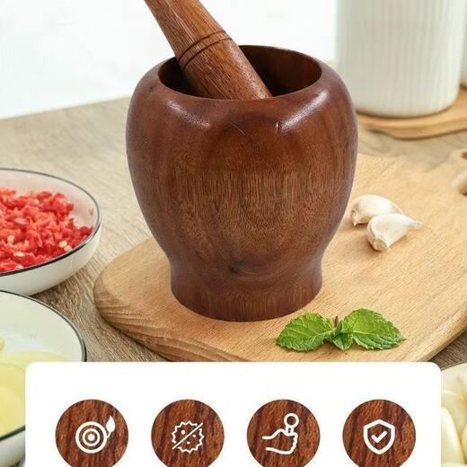 Youke jujube wood garlic pounder stone mortar old-fashioned manual pounder artifact household grinder press garlic paste pounder beech wood small size 8.5_8.5 cm