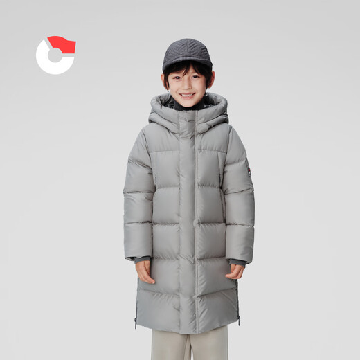 Nanny Goose Children's Down Jacket Extended Knee Pads Locking Temperature Hooded Warm Windproof Thickened Jacket for Medium and Large Children NG2877 Carbon Black 160