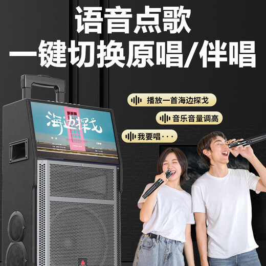 Chigo Chigo square dance audio with display screen outdoor home karaoke rod speaker home KTV karaoke karaoke machine 19-inch high-definition large screen/128G memory/subwoofer