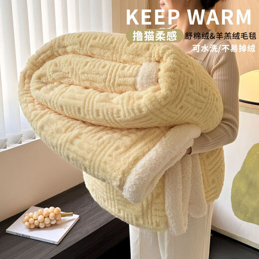 Milk Velvet Blanket Quilt Winter Thickened Plush Nap Blanket Sofa Cover Blanket Air Conditioning Blanket Single Shawl Small Blanket Rice Fragrant Yellow Thickened Lamb's Velvet Super Soft Waxy Super Warm 120x200cm Baby Blanket Soft and Waxy Close-fitting Can Be Spread or Covered