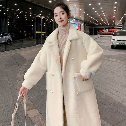 Gu Bing Mink Fur Coat Women's Autumn and Winter New Style Mid-Length Gold Mink Fur Coat White M Recommended 100-115