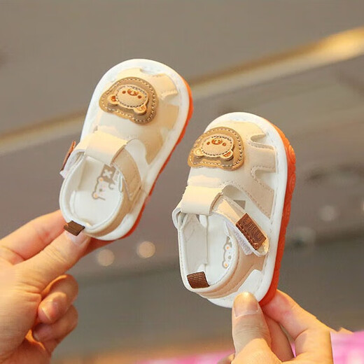 Wenzhi baby shoes 0-1 year old baby sandals baby screaming shoes children's sandals 6-12 months non-slip toe toddler shoes cartoon sandals beige size 20 (inner length 13.5cm)