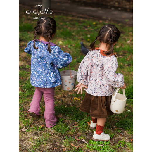 LELE JOVE Nordic style girls' double-layer gauze printed princess long-sleeved shirt Flower Language Pink 90 cm