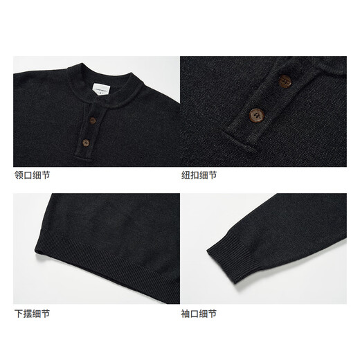 714street Retro Henley Collar Black Sweater Men's 2025 Autumn and Winter New Skin Friendly Crisp Fitted Sweater Floral Brown M