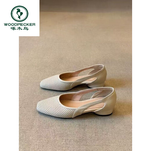 Marca de carpintería sandalias francesas de piel de oveja súper suave para mujeres 2025 Nuevos zapatos de agujero hueco transpirable Retro Mary Jane Fashion Off White 38