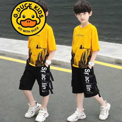 G.DUCKKIDS品牌童装男童短袖套装夏装潮洋气中大儿童衣服两件套男孩运动套装 826款套装 白色 160 建议身高145-155CM